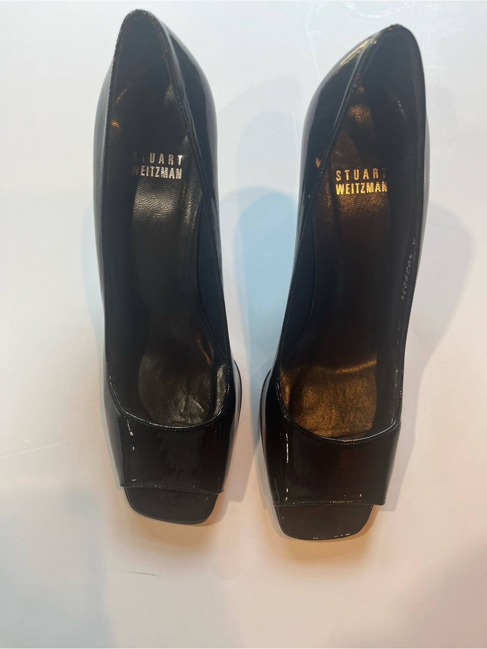 Stuart Weitzman Black Patent Square-Toe Pumps